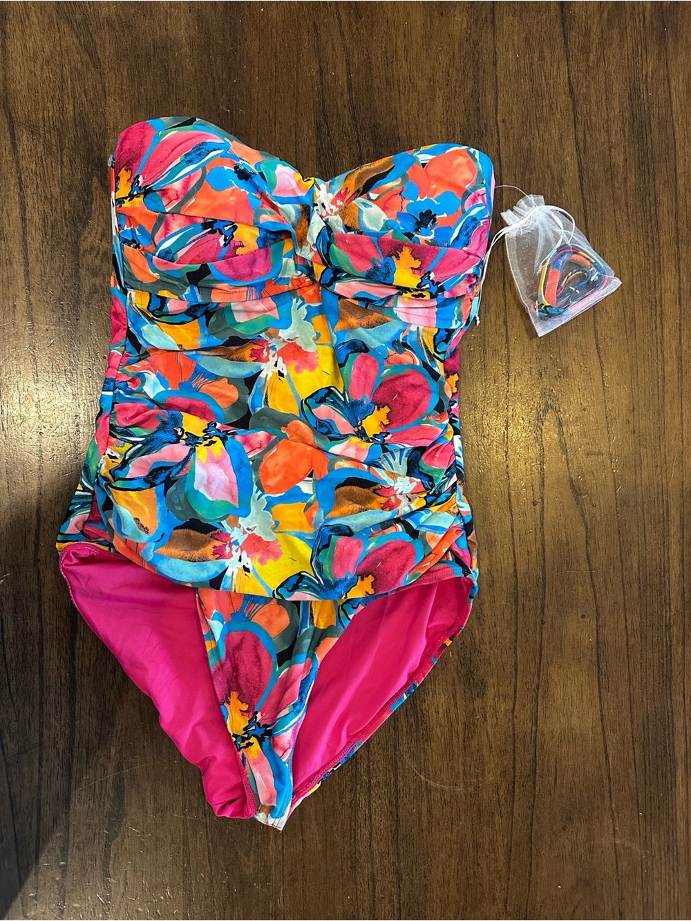 Anne Cole Strapless Tropical Floral One Piece Swimsuit Size 10